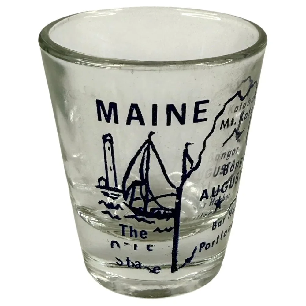 Set Of 4 Vintage Shot Glasses State Theme Maryland Indiana North Dakota And Main